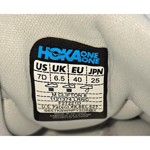 Hoka One One Men's Gray White Mesh Clifton 8 Running Shoes Size 7D 2841 - Picture 7 of 16